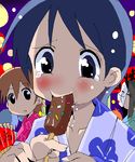  aioi_yuuko banana blush festival food fruit japanese_clothes mask minakami_mai nichijou pixiv_thumbnail sexually_suggestive t2 tanabo_(nichijou) 