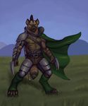  anthro armor belt biceps black_nose brown_fur canine claws fangs fur green_eyes hunk hyena male mammal manful manly muscles nipples pecs pose rrowdybeast solo standing teeth toe_claws toned topless warrior warrior_pose 
