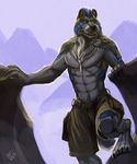  abs anthro belt biceps big_muscles black_nose blue_eyes blue_fur blue_hair canine chest_tuft claws clothed clothing fangs fur grey_fur grin hair half-dressed male mammal muscles pecs pose raised_leg rock rrowdybeast shorts smile solo sport standing teeth toe_claws toned topless tuft wolf 