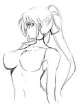  bad_id bad_pixiv_id breasts greyscale hair_ribbon jewelry large_breasts levantine long_hair lyrical_nanoha mahou_shoujo_lyrical_nanoha mahou_shoujo_lyrical_nanoha_a's mikaze monochrome necklace ponytail ribbon signum sketch skin_tight solo 