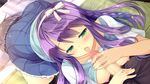  blush breasts censored daikou_wakako fellatio game_cg green_eyes koi_saku_miyako_ni_ai_no_yakusoku_wo_~annaffiare~ natsume_eri nipples penis purple_hair skirt 