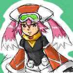  borockman call_(mighty_no._9) goggles goggles_on_head hat long_hair mighty_no._9 pink_eyes pink_hair robot solo twintails wide_sleeves 