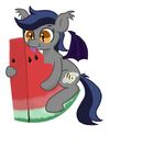  animated bat cute cutie_mark equine female ficficponyfic fur grey_fur hair horse hybrid mammal my_little_pony pink_background plain_background pony solo two_tone_hair watermelon wings 