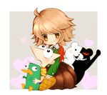  brown_eyes brown_hair chibi crossdressing crossover danganronpa danganronpa_1 fujisaki_chihiro heart looking_up mami_(sweetcandy) miyata_kouki monokuma multiple_boys open_mouth otoko_no_ko perry_the_platypus phineas_and_ferb phineas_flynn school_uniform seiyuu_connection short_hair skirt smile 