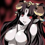  black_hair breasts demon_girl horns large_breasts lillithlauda lithla long_hair original pixiv_thumbnail pointy_ears red_eyes resized shiki_(psychedelic_g2) smile succubus third_eye three_eyes 