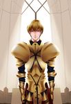  absurdres armor bad_id bad_pixiv_id blonde_hair fate/stay_night fate_(series) gilgamesh highres male_focus netsugumi red_eyes solo window 