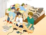  5boys barefoot black_hair blonde_hair blue_eyes blue_hair boxers brown_hair closed_eyes clothes_writing controller drooling dualshock english free! full_body game_controller gamepad glasses hazuki_nagisa multiple_boys nanase_haruka_(free!) plaid plaid_shorts playing_games pro_evolution_soccer ryuugazaki_rei shinzou_(shinzo-555) shirt short_hair shorts sleeping stuffed_animal stuffed_dolphin stuffed_toy t-shirt tachibana_makoto tachibana_ran_(free!) tachibana_ren_(free!) underwear 