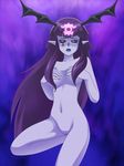  1girl awa bat_wings blush breasts duel_monster fortune_ladies fortune_lady fortune_lady_dark long_hair nude pointy_ears purple_hair wings yu-gi-oh! yuu-gi-ou_duel_monsters 