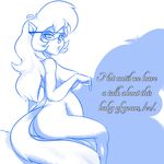  anthro big_breasts blue_theme bra breasts butt callie_briggs cat english_text eyewear feline female glasses hair inviting long_hair looking_at_viewer mammal monochrome nude pregnant side_boob solo swat_kats text underwear 