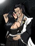  absurdres black_hair bleach blush highres hug non-web_source oc_x_canon scar scar_on_face shinigami zaraki_kenpachi 
