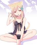  :o animal_ears babydoll black_panties blonde_hair butterfly_sitting cat_ears cat_tail center_opening fish hair_ornament hair_tucking long_hair navel open_mouth original panties pine pine-chan_ver._1 red_eyes sitting solo tail underwear 