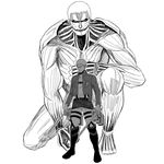  armored_titan giant male male_focus monochrome monster muscle no_pupils reiner_braun shingeki_no_kyojin uniform weapon 