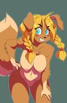  bent_over big_breasts black_nose blonde_hair blue_eyes braids breasts brown_fur canine clitoris dog edit female fluffy_tail freckles fur hair hand_on_hip hanging_breasts las_lindas mammal nipples pussy smile solo sunny_(chalo) 