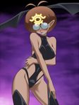  1girl awa bat_wings blush brown_hair duel_monster elf elf_ears fortune_ladies fortune_lady fortune_lady_earth glasses pointy_ears short_hair wings yu-gi-oh! yuu-gi-ou_duel_monsters 