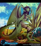  black_hair claws clothing cloud dragon female fighter flower green_dragon hair horn long_hair plants scalie sky solo tofu93 wings yellow_eyes 