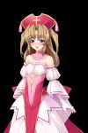 1girl :d bare_shoulders black_background blue_eyes blush breasts brown_hair covered_navel cross detached_collar detached_sleeves dress elbow_gloves facial_mark forehead_mark frills game_cg gloves hat headdress inoino jewelry large_variant_set long_hair looking_at_viewer monsters_raid non-web_source official_art open_mouth parted_bangs priscilla_mel_nortoria ribbon_trim self-datamine simple_background small_breasts smile solo standing strapless strapless_dress tachi-e tassel two_side_up variant_set white_gloves wide_sleeves 