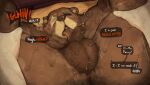 anthro balls bear bed ben_bigger bodily_fluids body_hair brown_body cum cum_drip dialogue disembodied_hand dripping duo english_text erection eye_scar facial_scar fanofthefurr foreskin furniture genital_fluids genitals hairy_balls half-closed_eyes hi_res human humanoid_genitalia humanoid_penis leg_grab licking looking_down male male/male mammal mihoyo narrowed_eyes nude on_bed oral penile penis penis_lick rear_view retracted_foreskin scar self_lick sex snot spread_legs spreading sweat text tongue tongue_out upside_down zenless_zone_zero