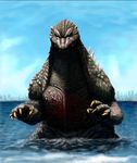  city dinosaur epic giant_monster godzilla godzilla_(series) kaijuu monster mutant ocean scar sea sky spikes swimming toho_(film_company) water 