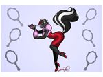 breasts dress female flower fluffy_tail high_heels leelab mammal perfume pinup pose rose skunk smile solo striped_tail 