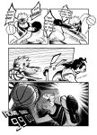  ! !! 1boy 1girl absurdres bakugou_katsuki ball basketball_(object) basketball_hoop boku_no_hero_academia chainsaw_man collarbone crazy_smile crossover highres monochrome pandtrayamus ponytail reze_(chainsaw_man) score shaded_face shirt shorts slam_dunk_(basketball) sleeveless sleeveless_shirt smile sound_effects spiked_hair sweat tongue tongue_out 