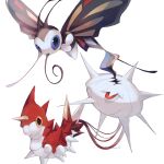  absurdres artist_name beautifly blue_sclera bug butterfly caterpillar colored_sclera flying highres horns no_humans pokemon pokemon_(creature) silcoon simple_background spikes white_background wurmple wwwaaa_25 