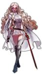  armor armored_dress bad_id bad_pixiv_id belt blonde_hair blue_eyes boots braid breastplate cape curly_hair fantasy full_body garaktob gauntlets greaves high_collar highres long_hair looking_at_viewer original shoulder_armor solo spaulders sword transparent_background vambraces very_long_hair weapon 