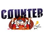  1girl ? anger_vein brown_hair chibi commentary demidevilqueen english_commentary guilty_gear guilty_gear_strive heavy kuradoberi_jam lifting_object shaded_face simple_background solo usagi_(guilty_gear) white_background 