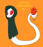  blizzard_corn_snake clothed clothing cute english_text hood maraca orange_background plain_background red_eyes red_sclera reptile scalie silly simple_background snake text vonderdevil white_body 