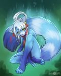  blue_fur blue_panda covering female fur looking_at_viewer mammal nude red_panda solo 