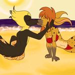  beach female gemwist kissing male seaside spotted_hyena straight terry yellow_headed_blackbird 