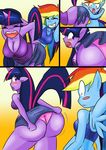  absurd_res anthro anthrofied big_butt blue_fur blush bra butt butt_expansion clothing comic duo equine eyes_closed female friendship_is_magic fur hair hi_res horn horse inside library long_hair mammal multi-colored_hair my_little_pony panties pegasus pony purple_eyes purple_fur purple_hair rainbow_dash_(mlp) rainbow_hair twilight_sparkle_(mlp) underwear unicorn vale-city wings 