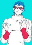  blue_eyes blue_hair chounorin ghiaccio glasses jojo_no_kimyou_na_bouken male_focus red-framed_eyewear sketch solo 