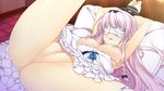  1girl areolae armpits arms_up bdsm bed blindfold bondage bound braid breasts censored game_cg girls_be_ambitious! highres large_breasts leg_up legs long_hair lying nipples no_bra panties panties_around_leg pillow purple_hair pussy spread_legs thighs tied_up underwear yuzuki_fuuka 