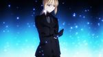  animated animated_gif blonde_hair fate/zero fate_(series) formal ponytail saber suit sword transformation weapon 