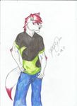  black_nose canine clothing darklycan fur gay hair invalid_color male mammal red_eyes red_hair solo white_fur wolf 