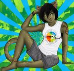  black_hair bracelet cat clothing ear_piercing facial_piercing feline female green_eyes hair industrial_bar invalid_tag jewelry leopard mammal markings piercing punk scorpio shirt shorts solo sports_bra spotted superjynx tattoo tomboy 