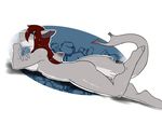  anthro avante92 big_breasts blue_eyes breasts butt female fish hair looking_at_viewer lying marine nude on_stomach plain_background pose red_hair shark solo tonilyn white_background 