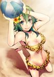  :q armpits arms_up ball beach bikini bracelet breasts cleavage collarbone flower frilled_bikini frills from_above green_eyes green_hair gumi hair_flower hair_ornament hibiscus jewelry licking_lips looking_at_viewer medium_breasts navel shiomizu_(swat) smile solo swimsuit tongue tongue_out vocaloid yellow_bikini 