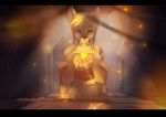  breasts female fire lost-paw sabertooth solo sword tattoo weapon yellow_eyes 