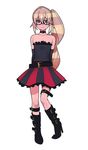  bare_shoulders blonde_hair blue_eyes boots choker gatchaman_crowds glasses hamanasu long_hair male_focus ninomiya_rui otoko_no_ko side_ponytail skirt solo thigh_strap very_long_hair 