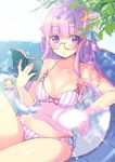  alternate_costume bespectacled bikini book breasts bun_cover cleavage crescent crescent_hair_ornament double_bun glasses hair_ornament large_breasts long_hair looking_at_viewer minamura_haruki partially_submerged patchouli_knowledge purple_eyes purple_hair reading reclining rubber_duck sketch solo sparkle striped swimsuit touhou vertical-striped_bikini vertical_stripes wading_pool water 