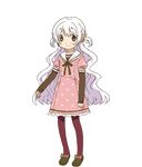  aoki_ume dress full_body long_hair long_sleeves looking_at_viewer mahou_shoujo_madoka_magica mahou_shoujo_madoka_magica_movie momoe_nagisa non-web_source official_art pantyhose polka_dot ribbon shoes silver_hair smile solo transparent_background two_side_up yellow_eyes 