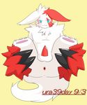  blue_eyes erection fur looking_at_viewer male markings nintendo penis pok&#233;mon pok&eacute;mon red_markings reverse_zangoose_day video_games white_fur wizz zangoose 