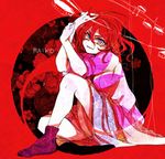  bad_id bad_pixiv_id character_name drum flower hand_on_own_head horikawa_raiko instrument jacket looking_at_viewer pink_eyes red_background red_hair shimana_(cs-ts-az) short_hair sitting skirt smile solo touhou 