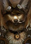  canine cigarette collar coyox eyewear fox glasses grin looking_at_viewer male mammal portrait smile solo steampunk watch whiskers 