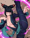  1girl alternate_costume black_hair breasts capcom flexible han_juri highres large_breasts leg_up solo street_fighter street_fighter_iv twintails yes_hammy 