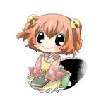  apron bad_id bad_twitter_id bell black_eyes blush book chibi lowres motoori_kosuzu orange_hair rebecca_(keinelove) short_hair smile touhou two_side_up 