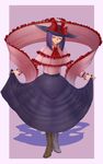  ascot bad_deviantart_id bad_id bob_cut boots border closed_eyes clothes_grab commentary curtsey dizmathik frills full_body hat hat_ribbon long_skirt nagae_iku purple_hair ribbon shadow shawl short_hair skirt standing touhou 