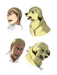  1boy animalization blonde_hair blue_eyes dog erwin_smith face jewelry multicolored_hair open_mouth pendant shingeki_no_kyojin short_hair shouting two-tone_hair zencelot 