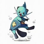  blue_fur bubble dewott looking_at_viewer mistray-art no_humans open_mouth pokemon pokemon_(creature) signature simple_background solo tail white_background 